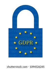 GDPR concept with lock symbol made of European flag and binary code