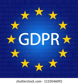 GDPR concept square illustration. General data protection regulation icon in blue gradient and binary code