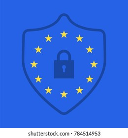 GDPR concept. Stock vector illustration of padlock with EU flag stars for General Data Protection Regulation.