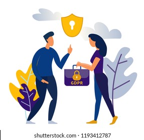 GDPR, concept vector illustration, isolated on white. General Data Protection Regulation. The protection of personal data. One person passes to another a briefcase with classified information.
