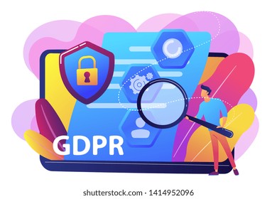 GDPR and cyber security, confidential database. General data protection regulation, personal information control, browser cookies permission concept. Bright vibrant violet vector isolated illustration