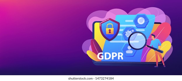 GDPR y ciberseguridad, base de datos confidencial. Regulación general de protección de datos, control de información personal, concepto de permiso de cookies del navegador. Plantilla de banner de encabezado o pie de página con espacio de copia.