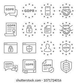 GDPR Data Privacy Vector Icon Set. Included The Icons As Security Information, Data Protection, Shield, Certificate, Compliant, Personal Data, Database And More