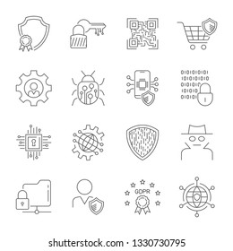 GDPR Data Privacy vector icons set. Included the icons as security information, data protection, shield, certificate, compliant, personal data, database and more. Editable Stroke. EPS 10