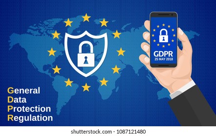 GDPR. Data Protection Regulation. Cyber security and privacy. Businessman or IT technologist with text GDPR concept.-Vector illustration
