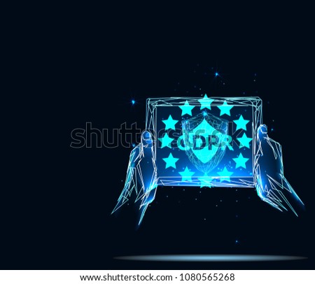 GDPR. Data Protection Regulation. Cyber security and privacy. Low poly vector illustration
