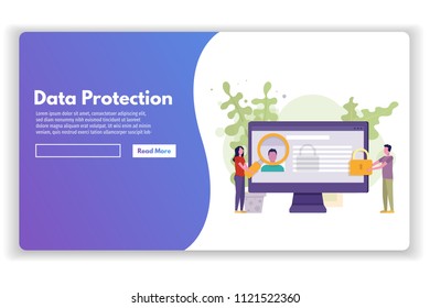 GDPR, Data Protection, Teamwork concept.  Businessman and businesswoman character Vector illustration in flat style.