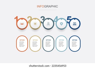 GDPR, datos, regulación de datos, e-Privacy, iconos de protección de datos Plantilla de diseño de infografía. Concepto creativo con 5 pasos