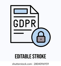 GDPR Document Privacy Lock Icon, Editable Stroke Icon. 