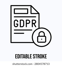 GDPR Document Privacy Lock Icon, Editable Stroke Icon.