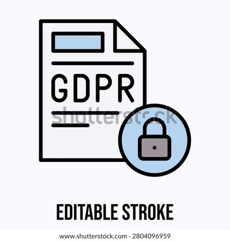 GDPR Document Privacy Lock Icon, Editable Stroke Icon. 