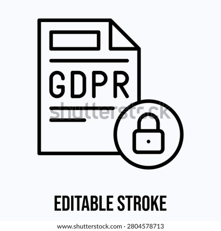GDPR Document Privacy Lock Icon, Editable Stroke Icon.