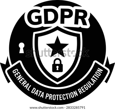 GDPR emblem with shield lock star and keyhole icons representing data protection