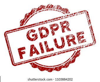 GDPR Failure rubber stamp seal. Vector element with distress design and dirty texture in red color. Designed for overlay watermarks and distressed seal imprints.