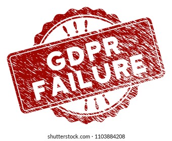 GDPR Failure rubber stamp seal. Vector element with distress design and grunge texture in red color. Designed for overlay watermarks and distressed seal imitations.