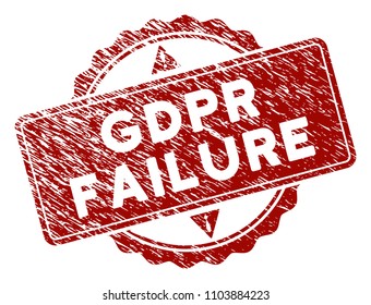 GDPR Failure rubber stamp seal. Vector element with distress design and corroded texture in red color. Designed for overlay watermarks and distressed seal prints.