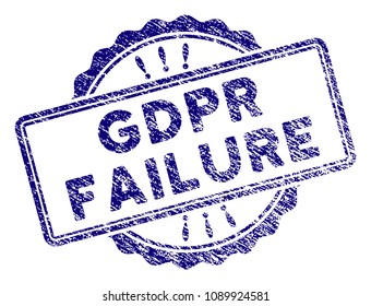 GDPR Failure stamp seal. Vector element with grainy design and corroded texture in blue color. Designed for overlay watermarks and grunge textured rubber seal imitations.
