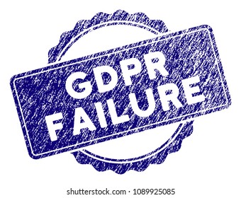 GDPR Failure stamp seal. Vector element with grainy design and retro texture in blue color. Designed for overlay watermarks and grunge textured rubber seal imitations.