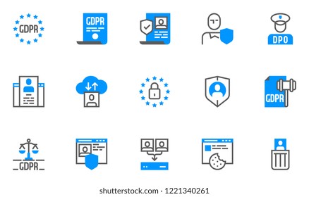 GDPR Flat Line Icons Set. General Data Protection Regulation, Data Protection Officer, DPO. Collection, Processing, Storage and Deletion of Personal Data. Editable Stroke. 48x48 Pixel Perfect.