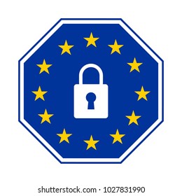 GDPR - General Data Protection Regulation, vector octogonal icon with padlock