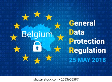 GDPR - General Data Protection Regulation. Map of Belgium, EU flag. vector illustration