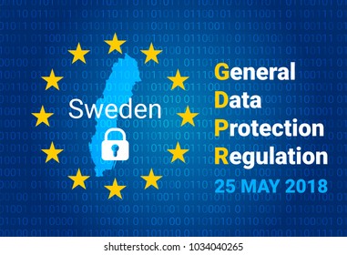 GDPR - General Data Protection Regulation. Map of Sweden, EU flag. vector illustration