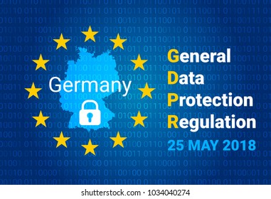 GDPR - General Data Protection Regulation. Map of Germany, EU flag. vector illustration