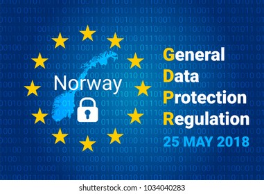 GDPR - General Data Protection Regulation. Map of Norway, EU flag. vector illustration