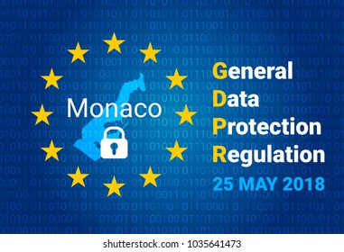 GDPR - General Data Protection Regulation. Map of Monaco, EU flag. vector illustration