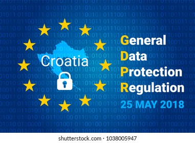 GDPR - General Data Protection Regulation. Map of Croatia, EU flag. vector illustration