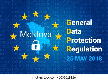 GDPR - General Data Protection Regulation. Map of Moldova, EU flag. vector illustration