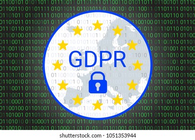 GDPR - General Data Protection Regulation. EU map and flag. Vector illustration