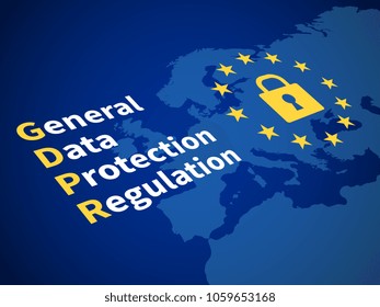 Gdpr general data protection regulation. Eu computer safeguard regulations and data encryption vector concept. Illustration of control access, encryption legislation and protect privacy