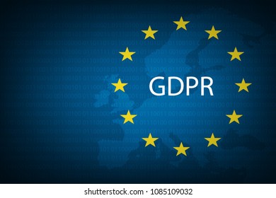 GDPR - General Data Protection Regulation. EU map and flag. Vector illustration