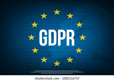 GDPR - General Data Protection Regulation. EU map and flag. Vector illustration
