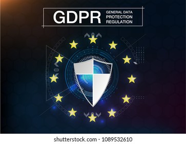 GDPR -GENERAL DATA PROTECTION REGULATION. Cyber security and privacy. Vector illustration. Future style.