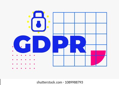 GDPR - General Data Protection Regulation. Abstract minimal geometric web banner design, colorful pattern shape element in trendy memphis style, blue, pink colors. Vector illustration
