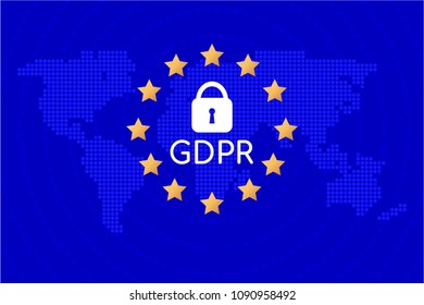 GDPR - General Data Protection Regulation. EU map and flag. Vector stock illustration.