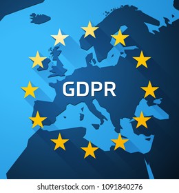 GDPR, General Data Protection Regulation, label on europe map, EU vector