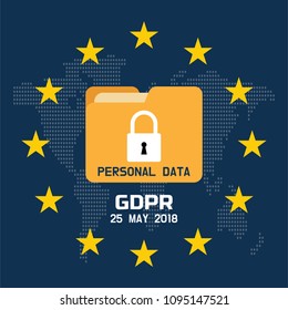 GDPR - General Data Protection Regulation, protection data 25 may 2018. World map EU and flag. Vector illustration.