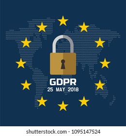 GDPR - General Data Protection Regulation, protection data 25 may 2018. World map EU and flag. Vector illustration.