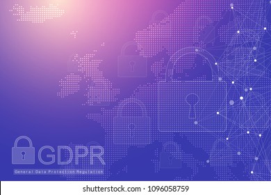 GDPR - General Data Protection Regulation. Dotted Europe Map And Flag. Protection Of Personal Data. Vector Illustration.