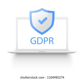 GDPR - General Data Protection Regulation, shield and letters on computer display