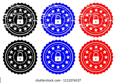 GDPR (General Data Protection Regulation) - rubber stamp - vector - black, blue and red, 