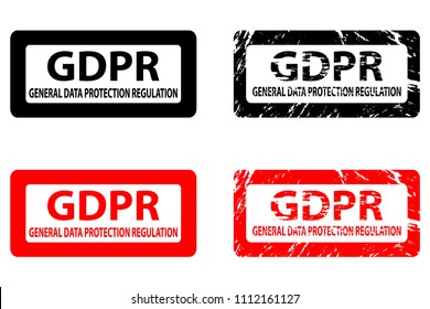 GDPR (General Data Protection Regulation) - rubber stamp - vector - black and red, 