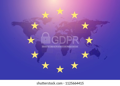 GDPR - General Data Protection Regulation. Dotted Europe map and flag. Protection of personal data. Vector illustration