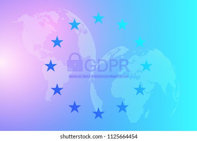 GDPR - General Data Protection Regulation. Dotted Europe map and flag. Protection of personal data. Vector illustration