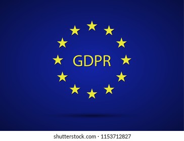 GDPR General Data Protection Regulation with European Union stars, simple vector illustration on blue background