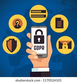GDPR. General Data Protection Regulation internet identity european business vector concept. Regulation digital info, lock and protection illustration