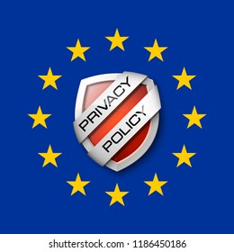 GDPR General Data Protection Regulation EU shield. Gdpr badge internet business guard shield. Safety badge vector icon. Security label. Defense safeguard tag. Privacy policy protect sticker shape icon